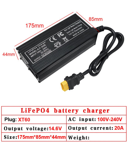 VariCore 14.6V 20A Smart Lifepo4 Battery Charger 110-220V 4S 12V High Power Charger For Lithium iron Phosphate Battery Pack