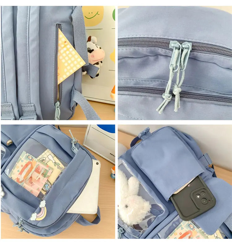 Cute Nylon Backpack Suitable for Young Girls, Female Students, and Ladies, Multi-Pocket Student Backpack