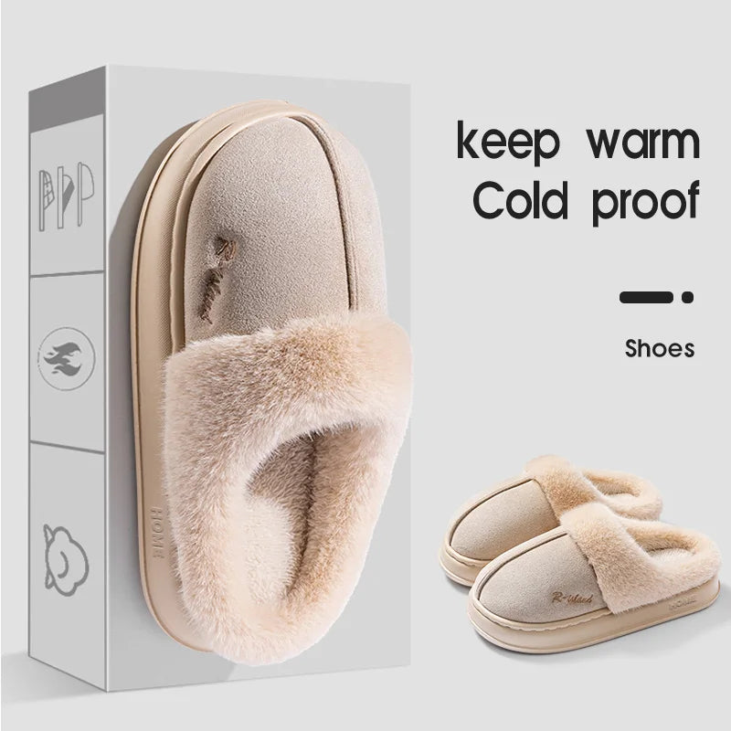 Cotton slippers for women in winter, thick soled indoor home, warm and comfortable, with plush couple slippers for men