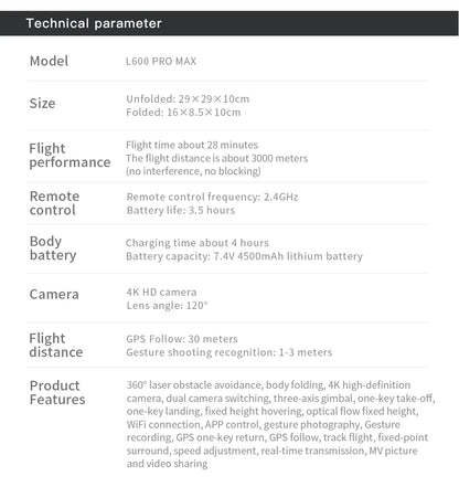New L600 PRO MAX/PRO GPS Drone 5KM 4K Professional HD Dual Camera 3-Axis Gimbal 360° Obstacle Avoidance Brushless Quadcopter Toy