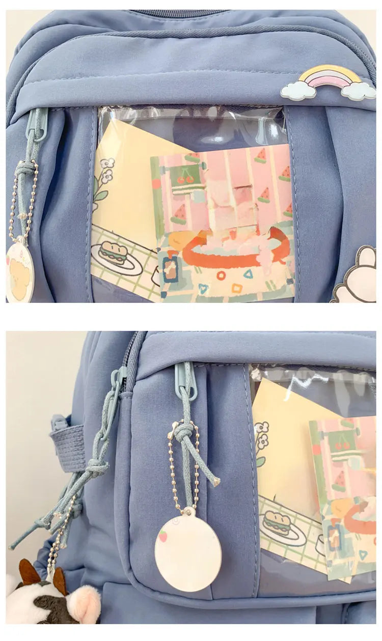 Cute Nylon Backpack Suitable for Young Girls, Female Students, and Ladies, Multi-Pocket Student Backpack