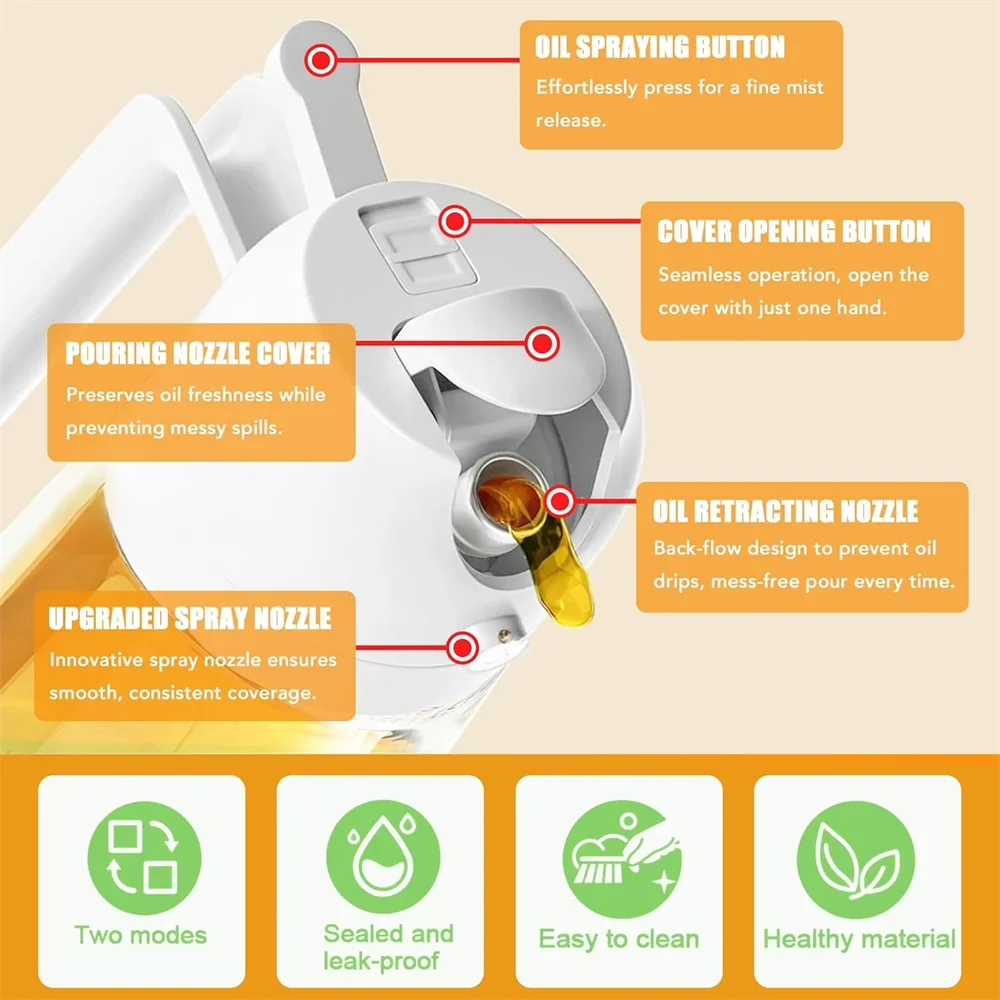 Oil Dispenser,15.8oz/470ml,2in1 Oil Sprayer & Pourer for Salads,Frying,Grilling,Ideal for Kitchen,Glass Oil Sprayer Bottle