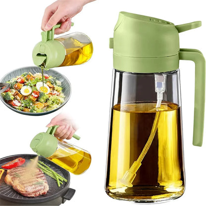 Oil Dispenser,15.8oz/470ml,2in1 Oil Sprayer & Pourer for Salads,Frying,Grilling,Ideal for Kitchen,Glass Oil Sprayer Bottle
