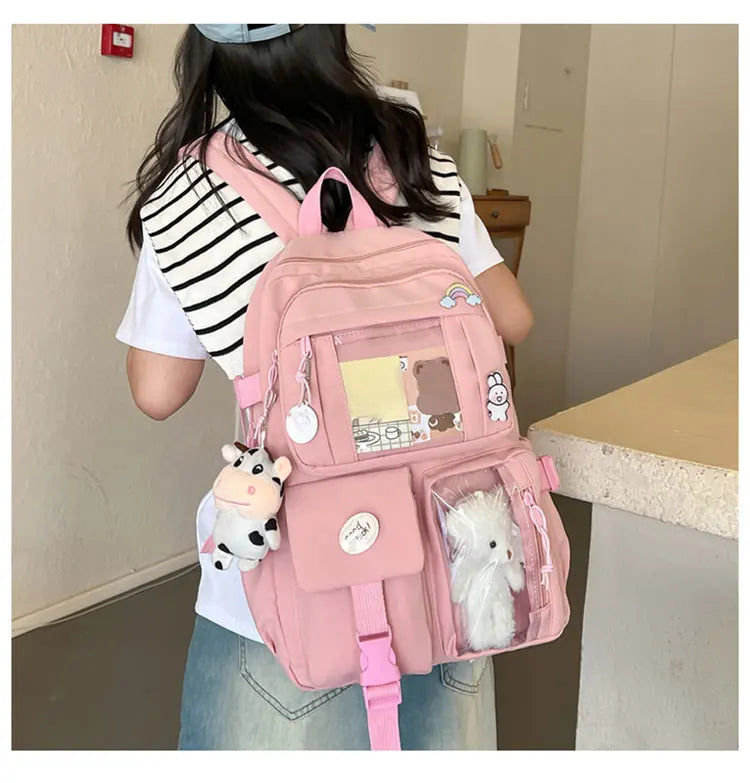 Cute Nylon Backpack Suitable for Young Girls, Female Students, and Ladies, Multi-Pocket Student Backpack