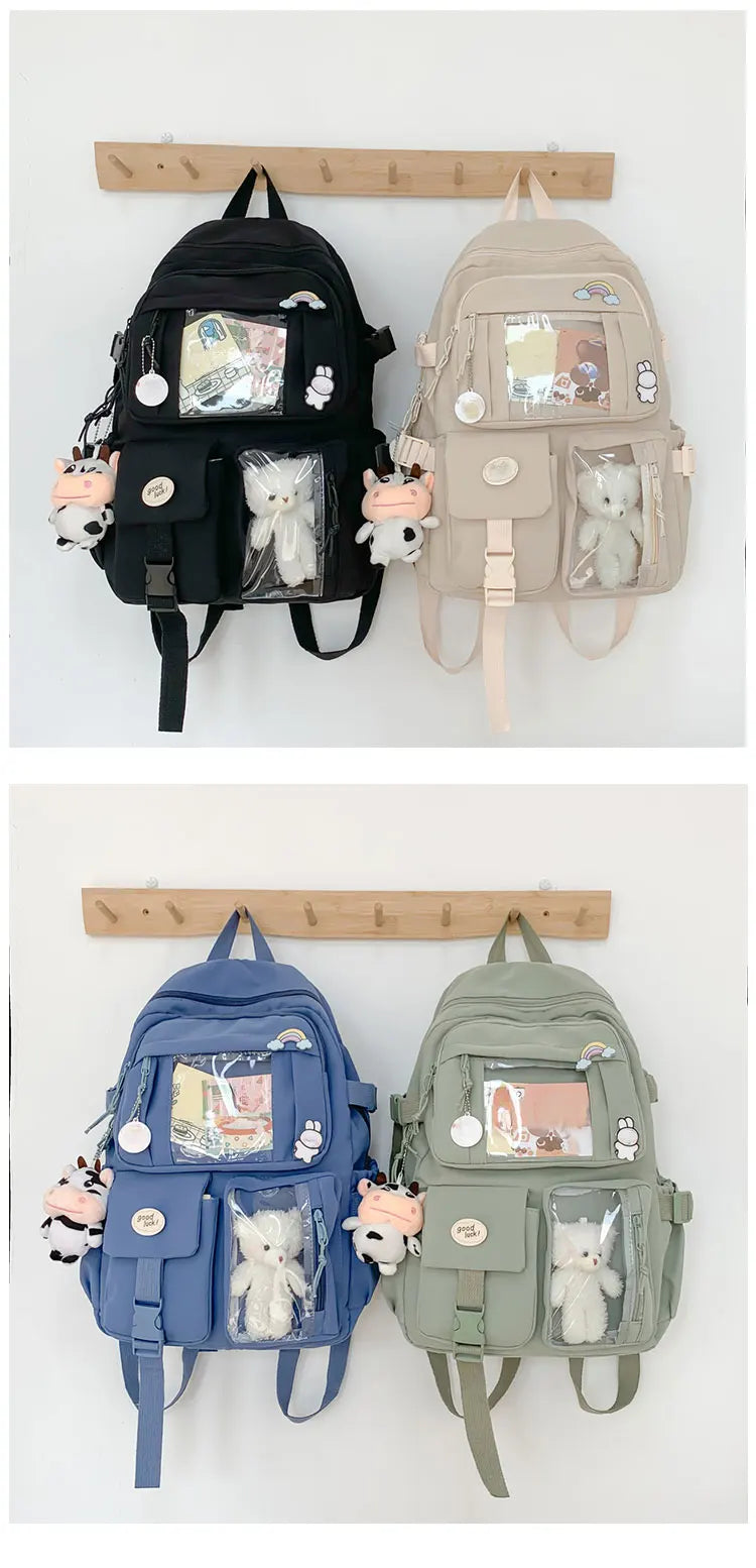 Cute Nylon Backpack Suitable for Young Girls, Female Students, and Ladies, Multi-Pocket Student Backpack