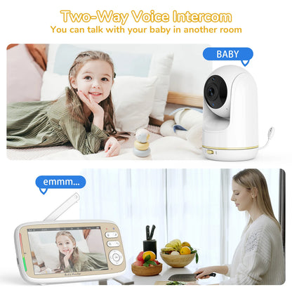 5" Smart Baby Monitor | WiFi, PTZ Cam, Night Vision & Two-Way Audio