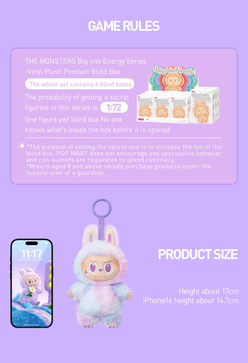 POP MART THE MONSTERS Big into Energy Series-Vinyl Plush Pendant Blind Box 1PC/6PCS Mystery Box