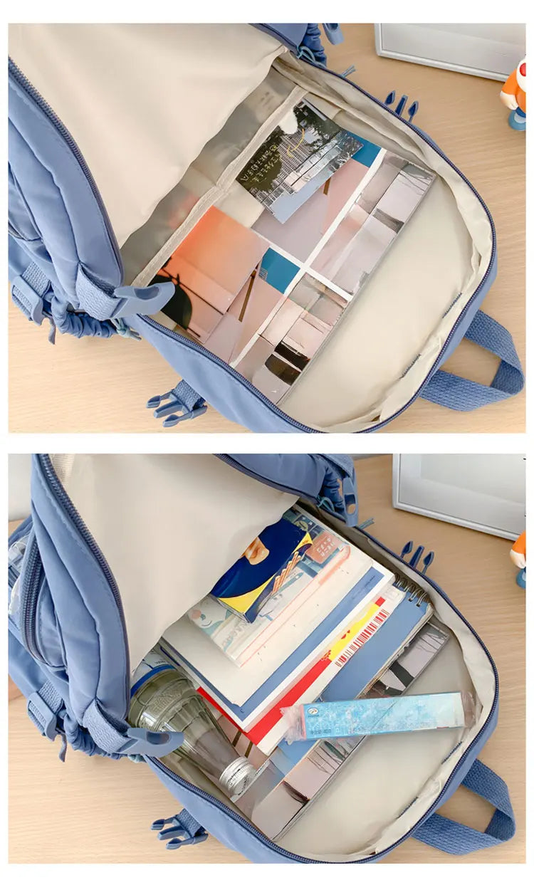 Cute Nylon Backpack Suitable for Young Girls, Female Students, and Ladies, Multi-Pocket Student Backpack