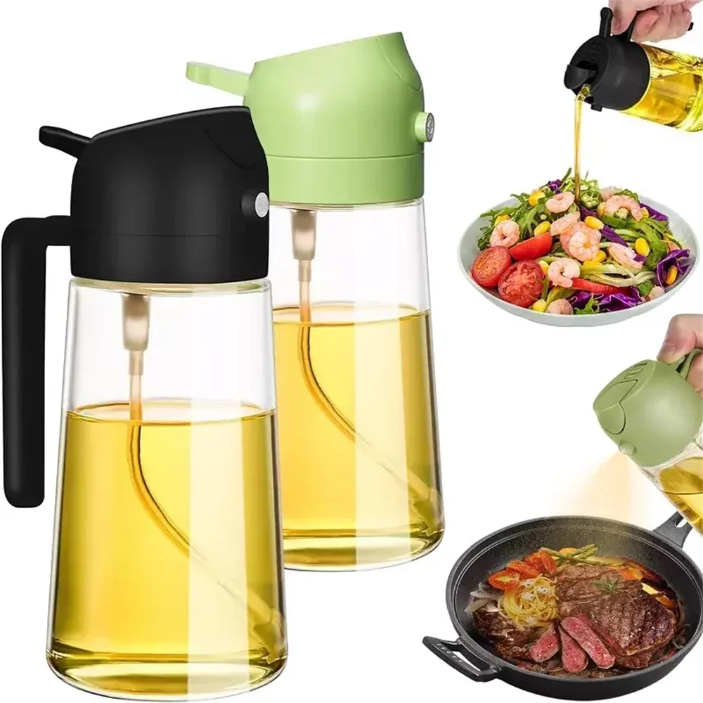 Oil Dispenser,15.8oz/470ml,2in1 Oil Sprayer & Pourer for Salads,Frying,Grilling,Ideal for Kitchen,Glass Oil Sprayer Bottle