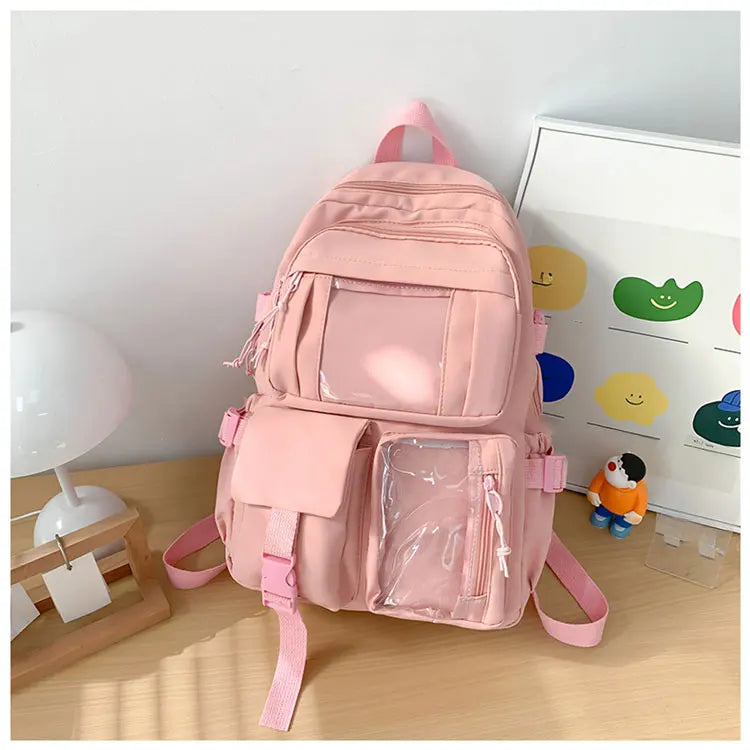 Cute Nylon Backpack Suitable for Young Girls, Female Students, and Ladies, Multi-Pocket Student Backpack