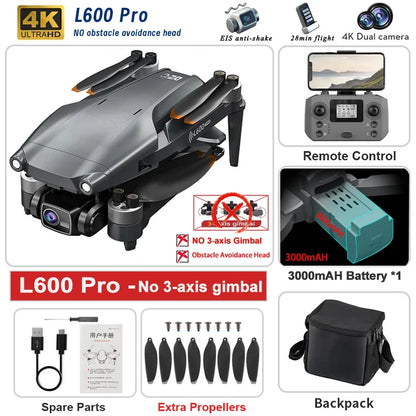 New L600 PRO MAX/PRO GPS Drone 5KM 4K Professional HD Dual Camera 3-Axis Gimbal 360° Obstacle Avoidance Brushless Quadcopter Toy