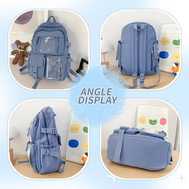 Cute Nylon Backpack Suitable for Young Girls, Female Students, and Ladies, Multi-Pocket Student Backpack