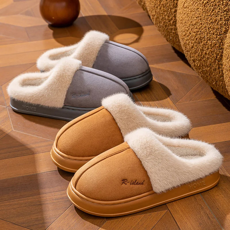 Cotton slippers for women in winter, thick soled indoor home, warm and comfortable, with plush couple slippers for men