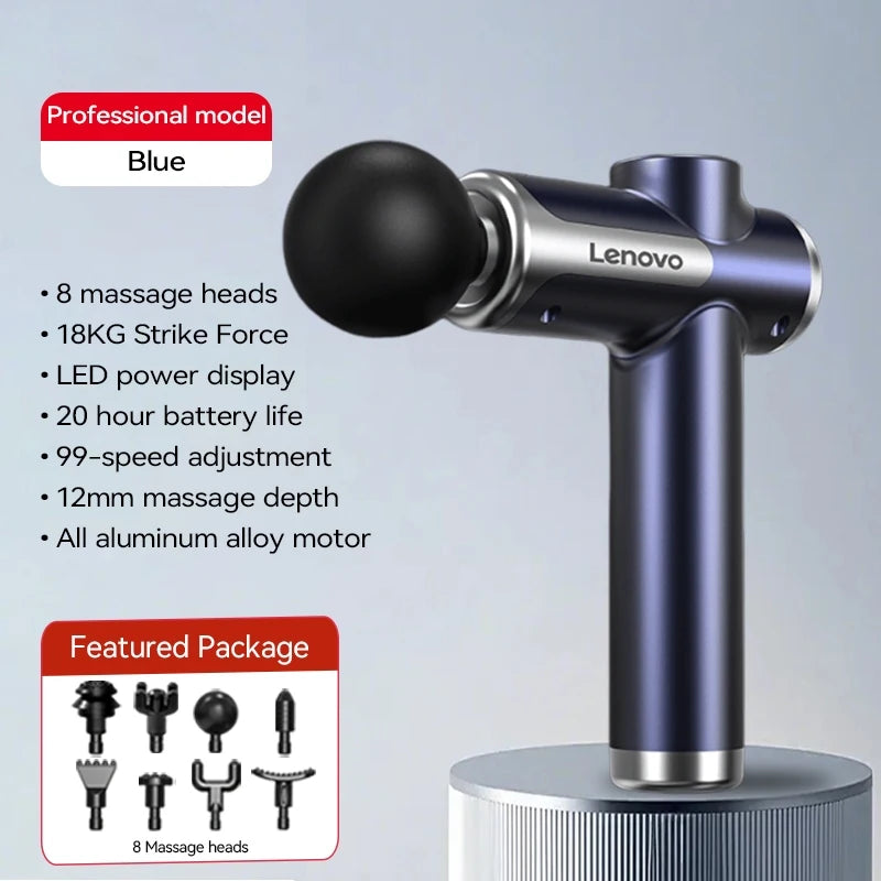 Lenovo Powerful Wireless Massager Gun - 8 Massage Heads, Rechargeable Deep Tissue Percussion Massager