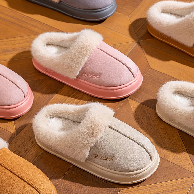 Cotton slippers for women in winter, thick soled indoor home, warm and comfortable, with plush couple slippers for men