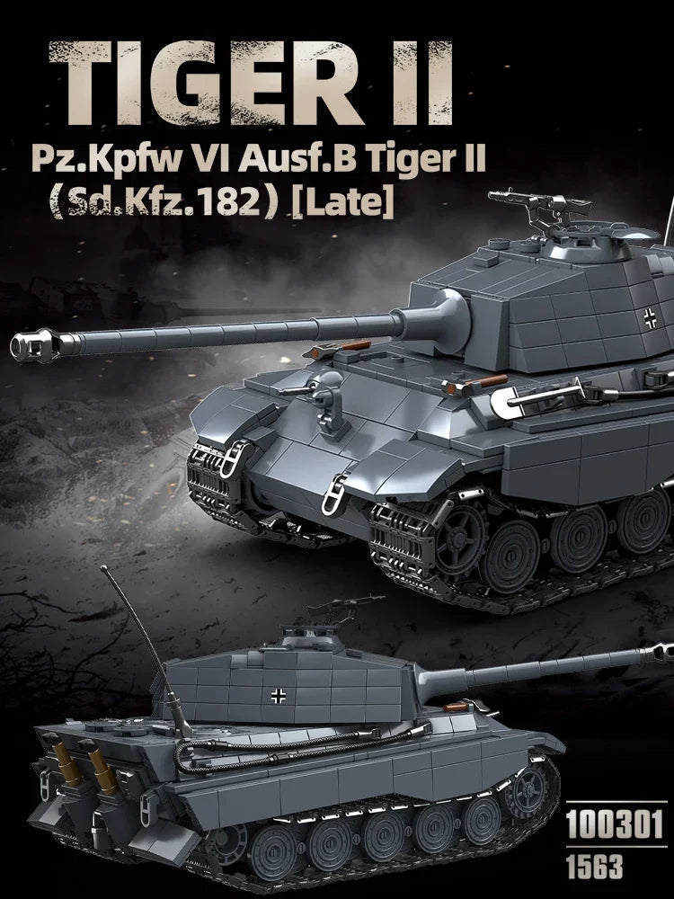 The King Tiger Heavy Tank Sd.Kfz. 182 World War II building blocks black tiger tracked armored car boy toy model 100301