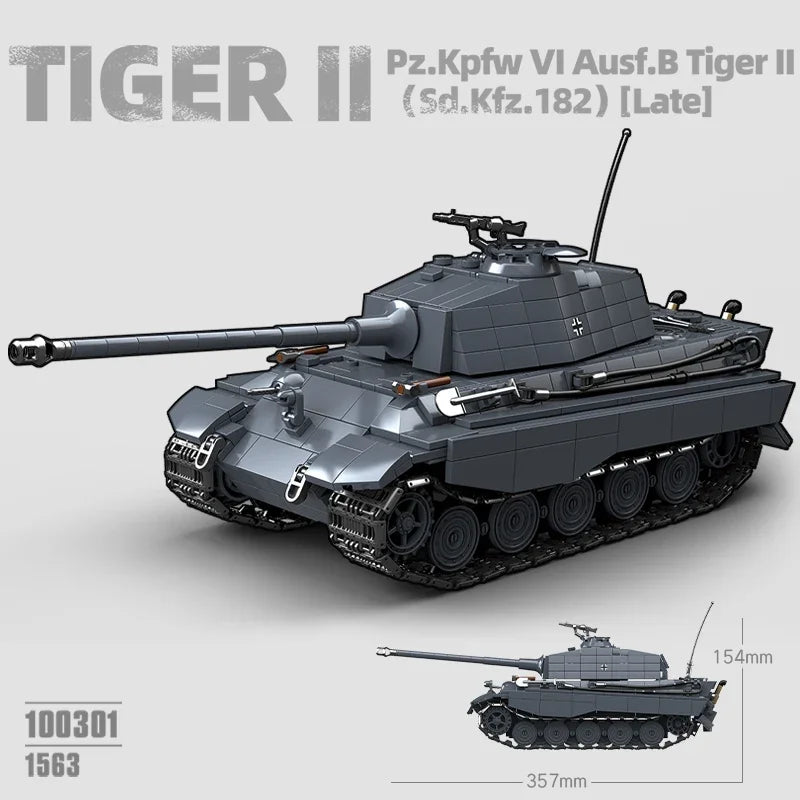 The King Tiger Heavy Tank Sd.Kfz. 182 World War II building blocks black tiger tracked armored car boy toy model 100301