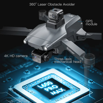 New L600 PRO MAX/PRO GPS Drone 5KM 4K Professional HD Dual Camera 3-Axis Gimbal 360° Obstacle Avoidance Brushless Quadcopter Toy