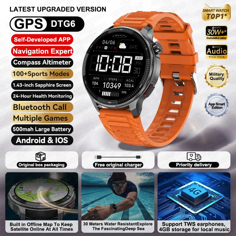 2026 New Smart Watch GPS offline map 4GB Video Player Compass 10ATM Waterproof Smartwatch Men Heart rate Sports outdoor tracking