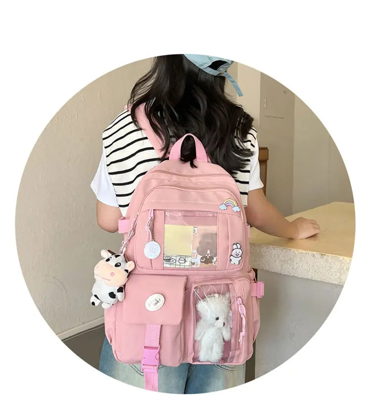 Cute Nylon Backpack Suitable for Young Girls, Female Students, and Ladies, Multi-Pocket Student Backpack