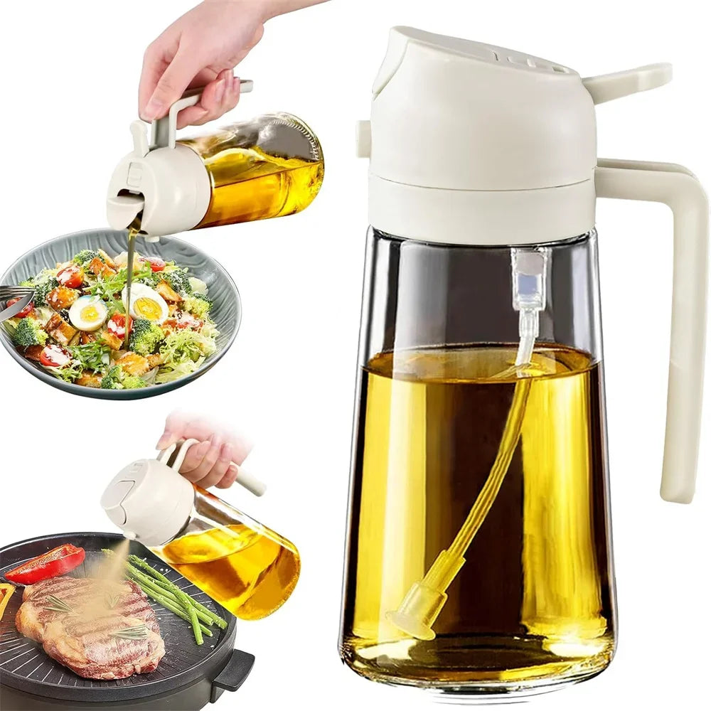 Oil Dispenser,15.8oz/470ml,2in1 Oil Sprayer & Pourer for Salads,Frying,Grilling,Ideal for Kitchen,Glass Oil Sprayer Bottle