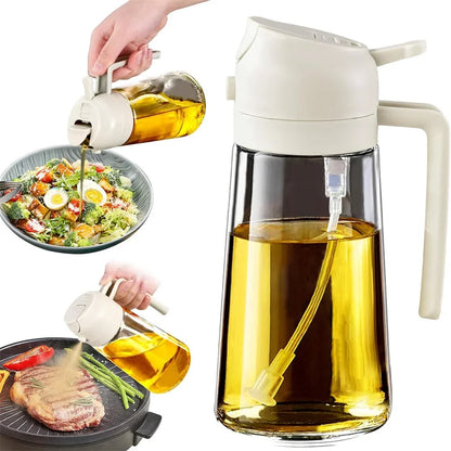 Oil Dispenser,15.8oz/470ml,2in1 Oil Sprayer & Pourer for Salads,Frying,Grilling,Ideal for Kitchen,Glass Oil Sprayer Bottle