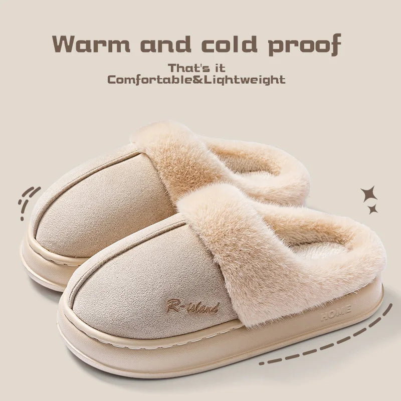 Cotton slippers for women in winter, thick soled indoor home, warm and comfortable, with plush couple slippers for men