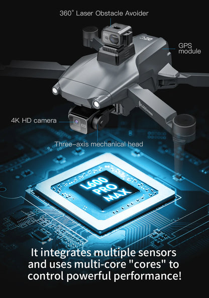 New L600 PRO MAX/PRO GPS Drone 5KM 4K Professional HD Dual Camera 3-Axis Gimbal 360° Obstacle Avoidance Brushless Quadcopter Toy