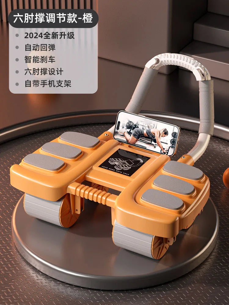 4-Wheel 6-Elbow Abdominal Wheel with Automatic Rebound for Home Plank, Abdominal Curl Training Device