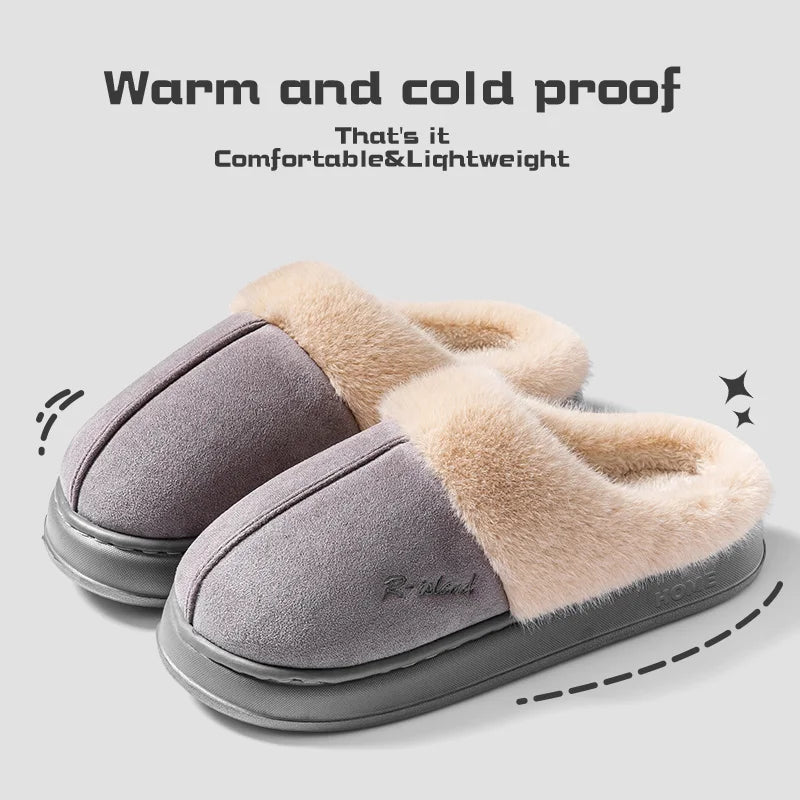 Cotton slippers for women in winter, thick soled indoor home, warm and comfortable, with plush couple slippers for men