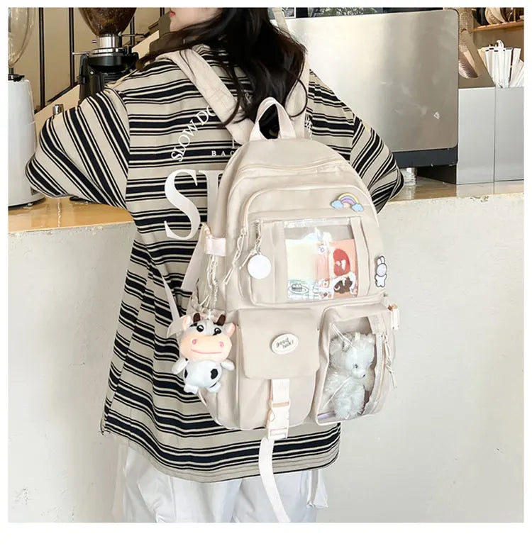 Cute Nylon Backpack Suitable for Young Girls, Female Students, and Ladies, Multi-Pocket Student Backpack