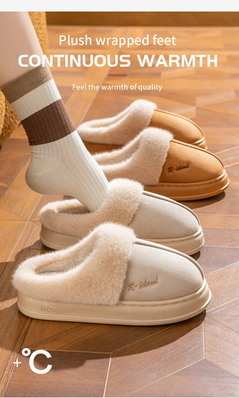 Cotton slippers for women in winter, thick soled indoor home, warm and comfortable, with plush couple slippers for men