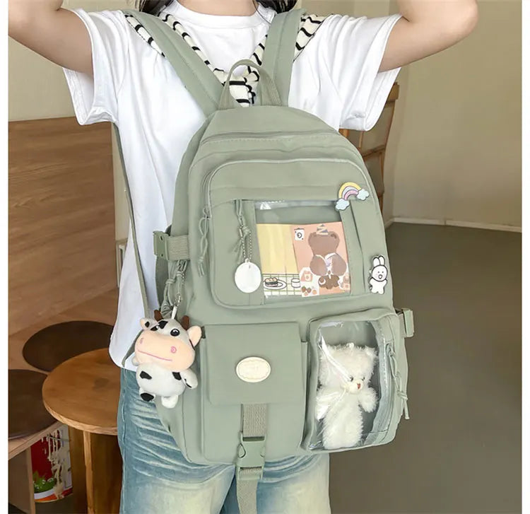 Cute Nylon Backpack Suitable for Young Girls, Female Students, and Ladies, Multi-Pocket Student Backpack