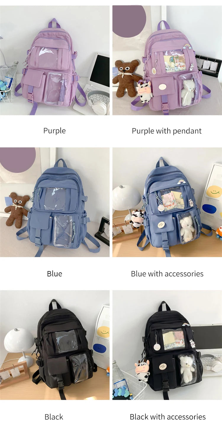 Cute Nylon Backpack Suitable for Young Girls, Female Students, and Ladies, Multi-Pocket Student Backpack