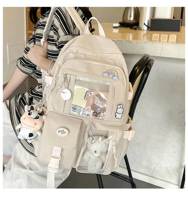 Cute Nylon Backpack Suitable for Young Girls, Female Students, and Ladies, Multi-Pocket Student Backpack