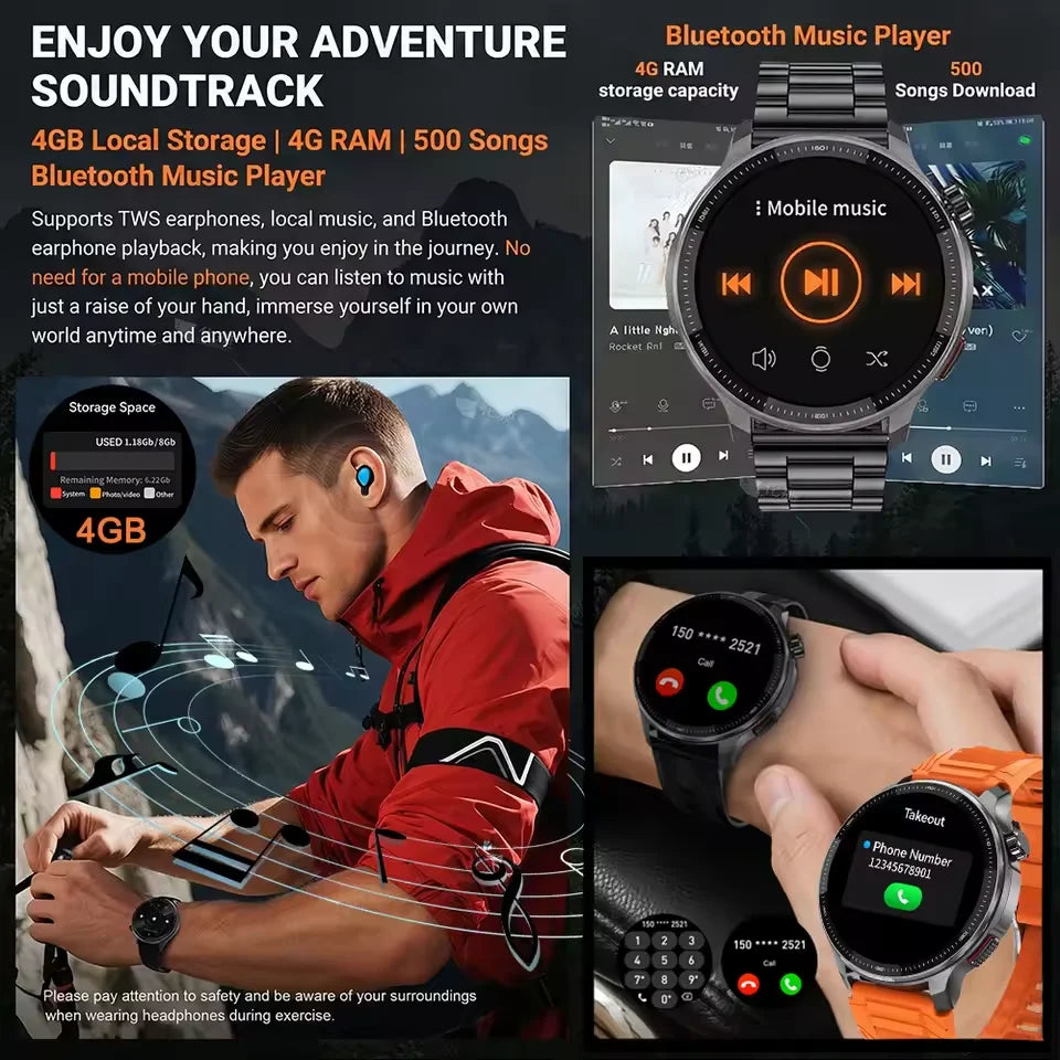 2026 New Smart Watch GPS offline map 4GB Video Player Compass 10ATM Waterproof Smartwatch Men Heart rate Sports outdoor tracking
