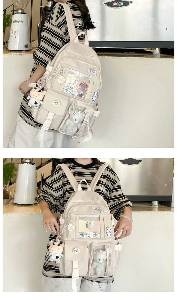 Cute Nylon Backpack Suitable for Young Girls, Female Students, and Ladies, Multi-Pocket Student Backpack
