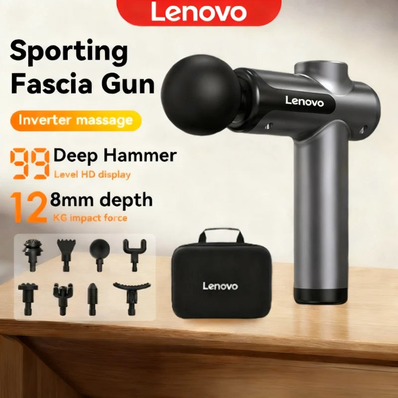 Lenovo Powerful Wireless Massager Gun - 8 Massage Heads, Rechargeable Deep Tissue Percussion Massager