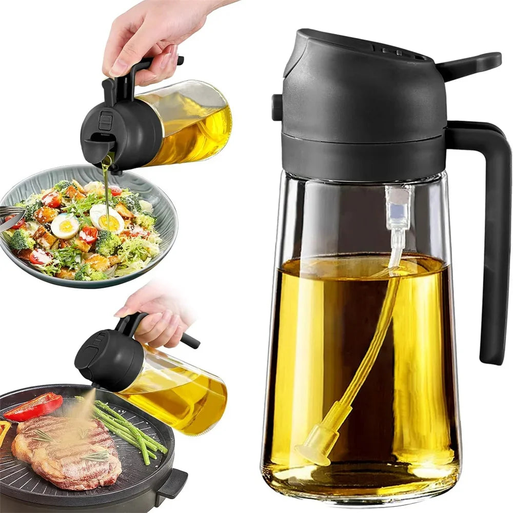 Oil Dispenser,15.8oz/470ml,2in1 Oil Sprayer & Pourer for Salads,Frying,Grilling,Ideal for Kitchen,Glass Oil Sprayer Bottle