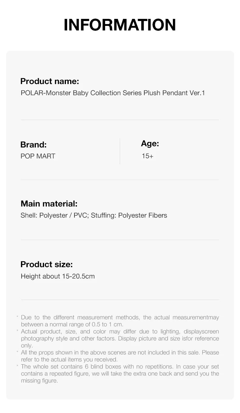 POP MART POLAR-Monster Baby Collection Series Plush Pendant Ver.1 Blind Box 1PC/6PCS
