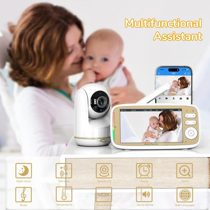 5" Smart Baby Monitor | WiFi, PTZ Cam, Night Vision & Two-Way Audio