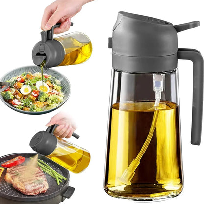 Oil Dispenser,15.8oz/470ml,2in1 Oil Sprayer & Pourer for Salads,Frying,Grilling,Ideal for Kitchen,Glass Oil Sprayer Bottle