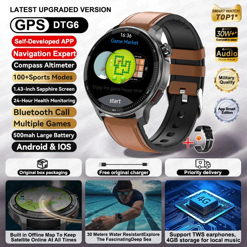2026 New Smart Watch GPS offline map 4GB Video Player Compass 10ATM Waterproof Smartwatch Men Heart rate Sports outdoor tracking