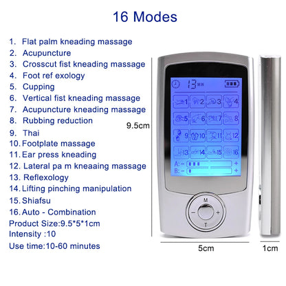 16 Modes Electric Tens Relax Muscle Stimulator EMS Acupuncture Body Massage Digital Therapy Slimming Machine Electrostimulator