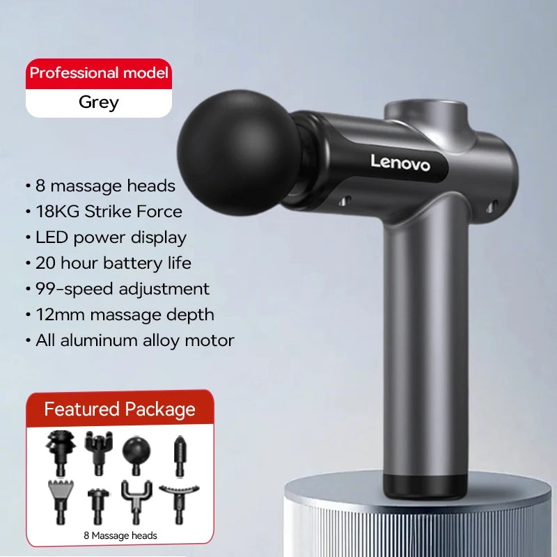 Lenovo Powerful Wireless Massager Gun - 8 Massage Heads, Rechargeable Deep Tissue Percussion Massager