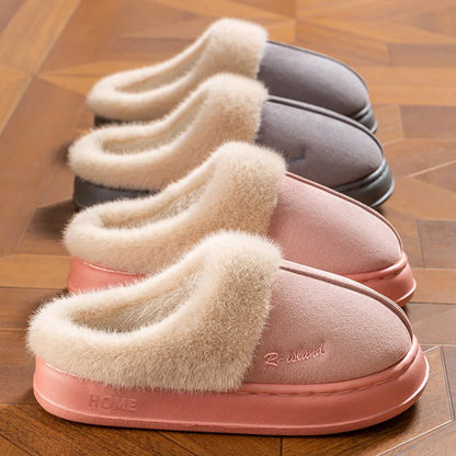 Cotton slippers for women in winter, thick soled indoor home, warm and comfortable, with plush couple slippers for men
