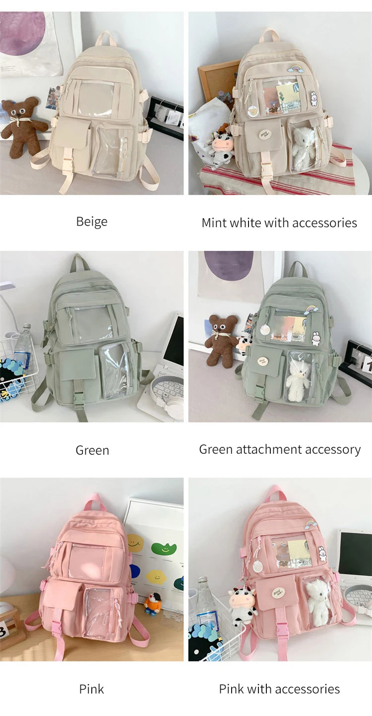 Cute Nylon Backpack Suitable for Young Girls, Female Students, and Ladies, Multi-Pocket Student Backpack