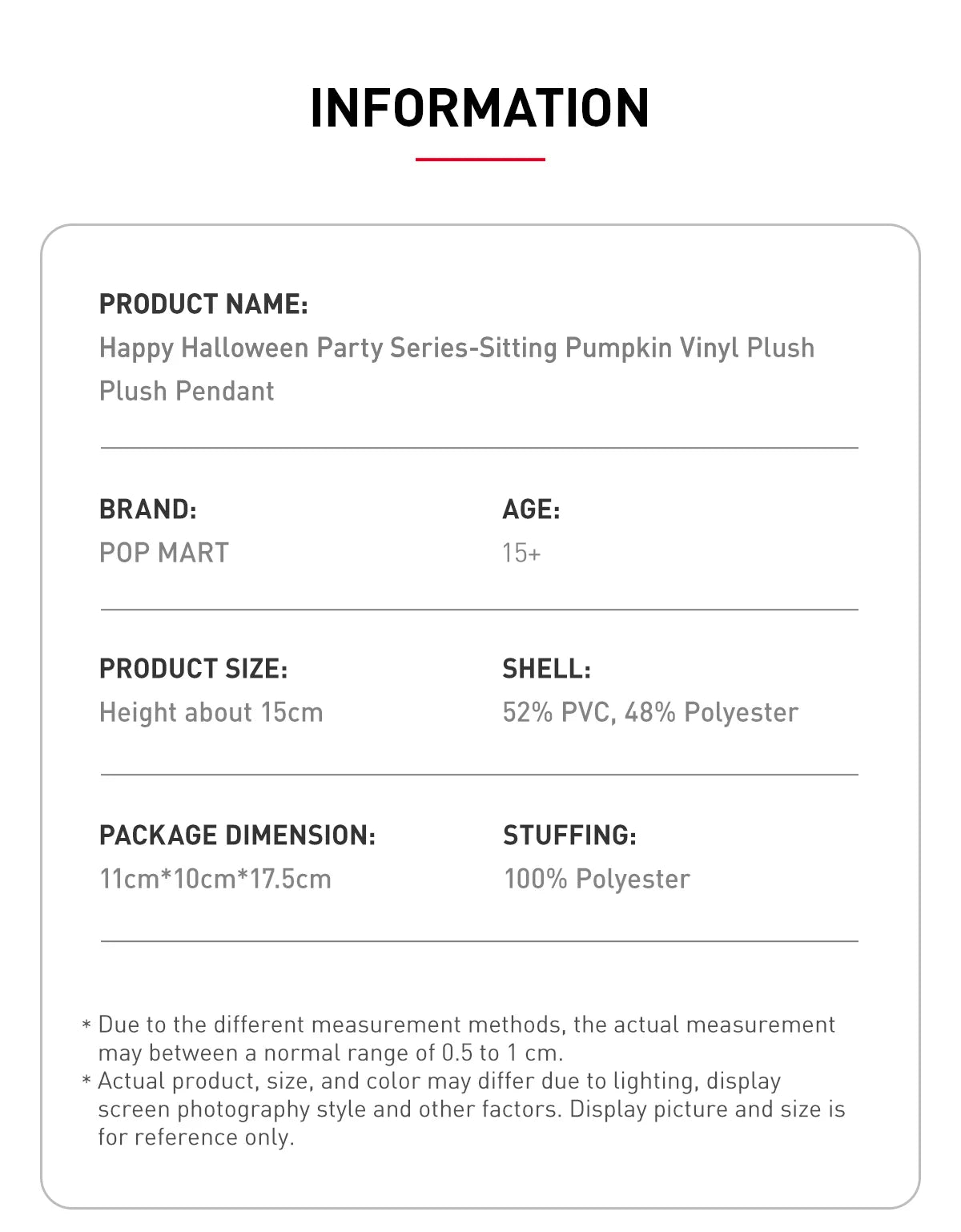 POP MART Happy Halloween Party Series - Sitting Pumpkin Vinyl Plush Perdant
