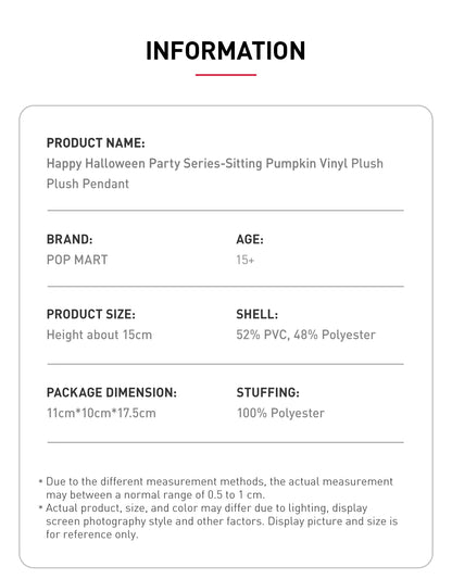 POP MART Happy Halloween Party Series - Sitting Pumpkin Vinyl Plush Perdant