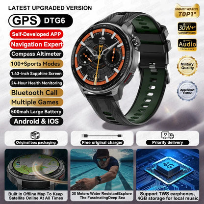 2026 New Smart Watch GPS offline map 4GB Video Player Compass 10ATM Waterproof Smartwatch Men Heart rate Sports outdoor tracking